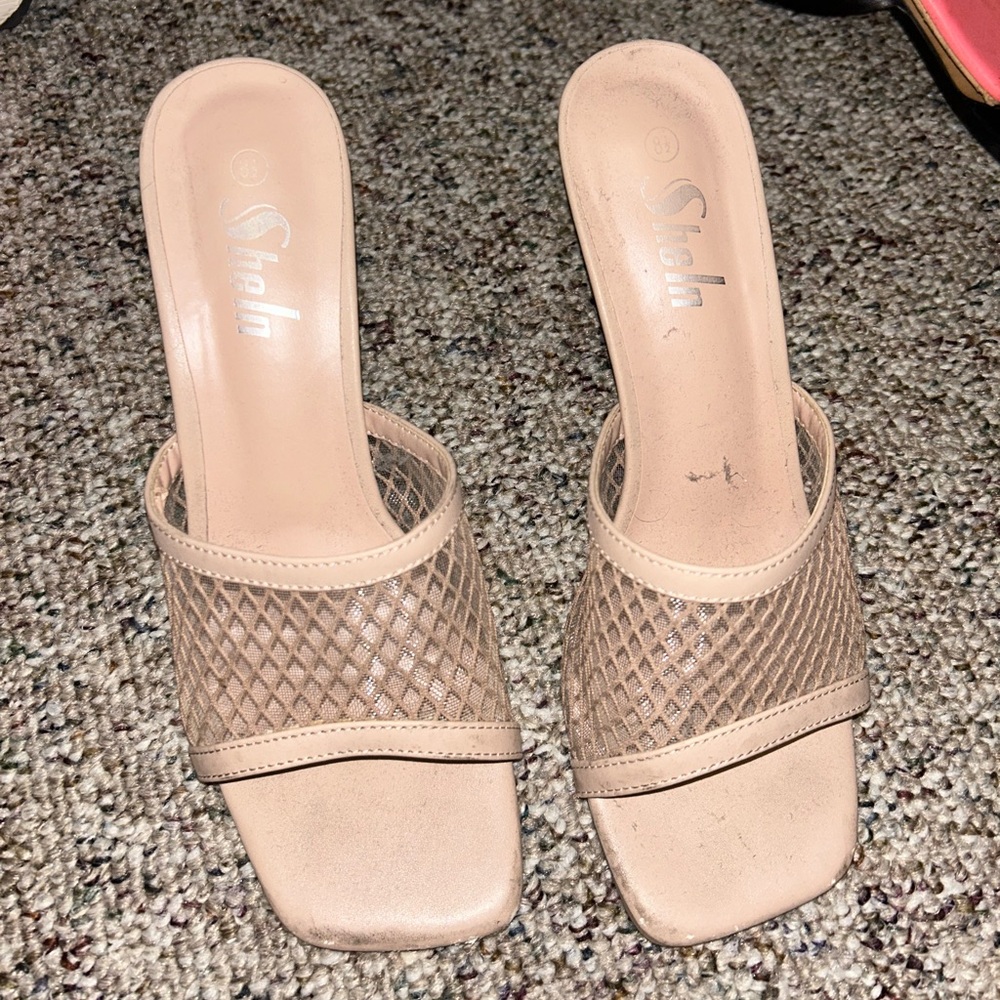 Beige Mesh Heels
